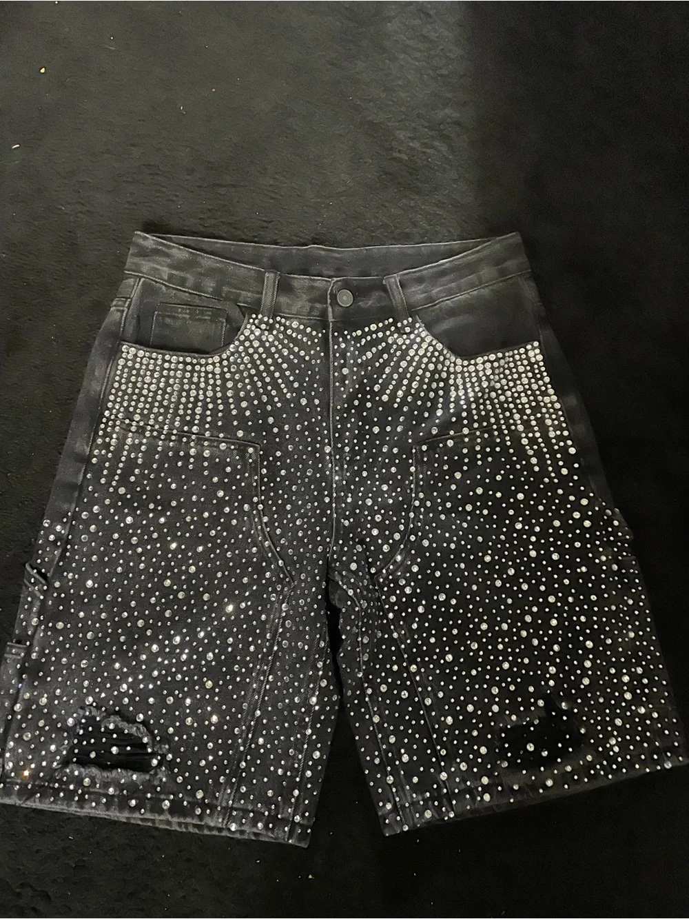 Men's Black Studded Jean Shorts
